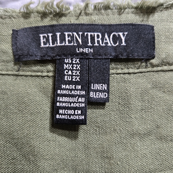 Ellen Tracy Sage Green Linen Blend Button Down Shirt Frayed Edges Lagenook - Picture 6 of 8